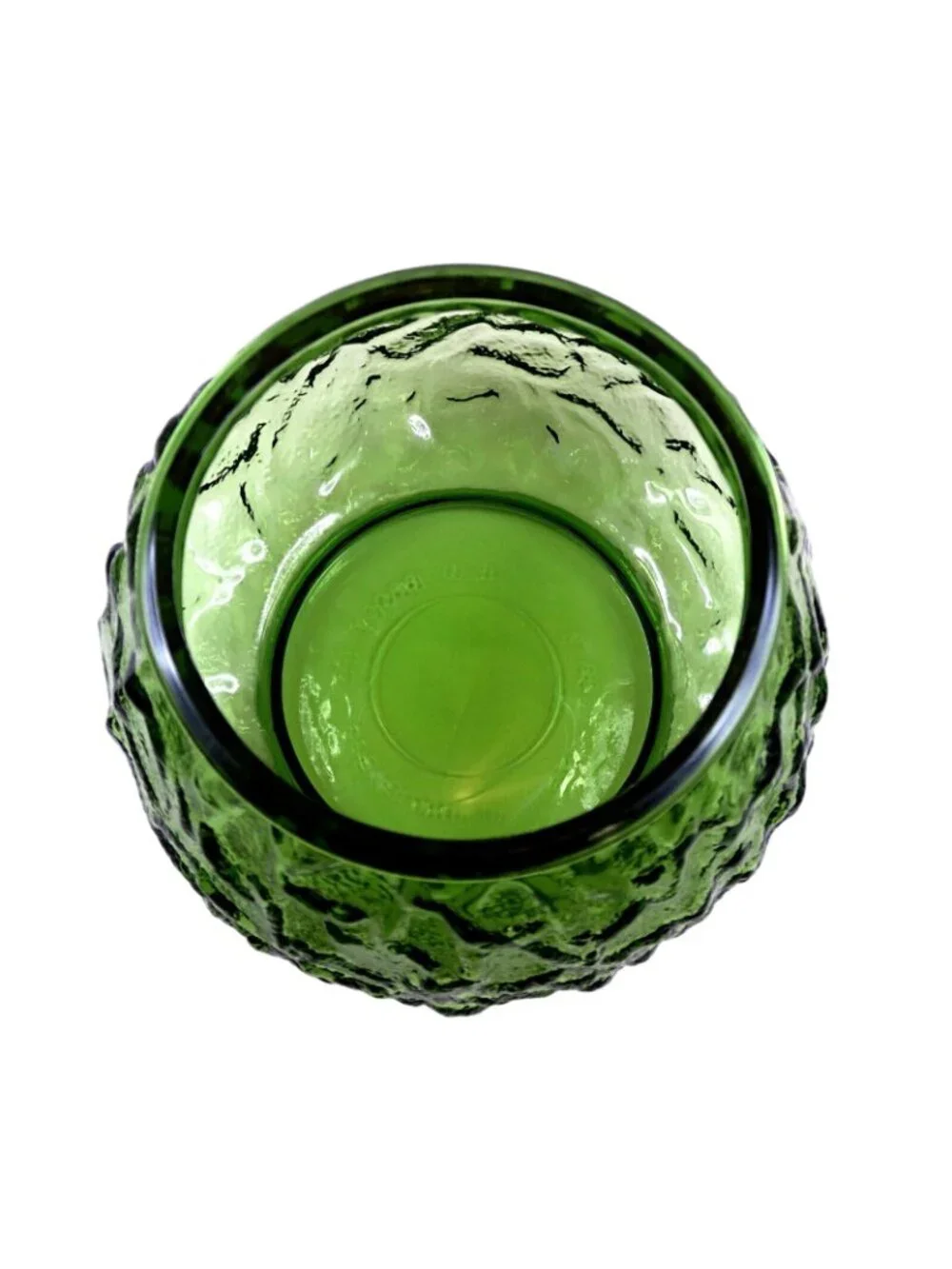 E.O. Brody Indiana Green Crinkle Glass Bowl Vase Vintage Mid-Century Decor
